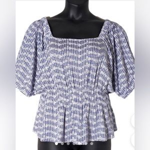belle by bellini embroidered gingham peplum 3 4 sleeve